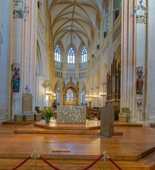 Sticker - interior view of the Cathedral of Saint Corentin, Quimper in Brittany with a view of the altar