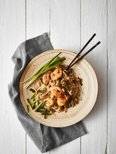 Padthai Noodles With Shrimps And Vegetables.