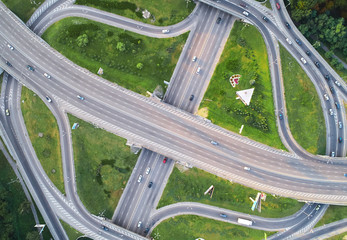 Aerial landscape of busy highway junction road, Transport concept