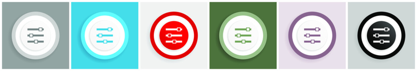 Aufkleber - Slider icon set, colorful flat design vector illustrations in 6 options for web design and mobile applications