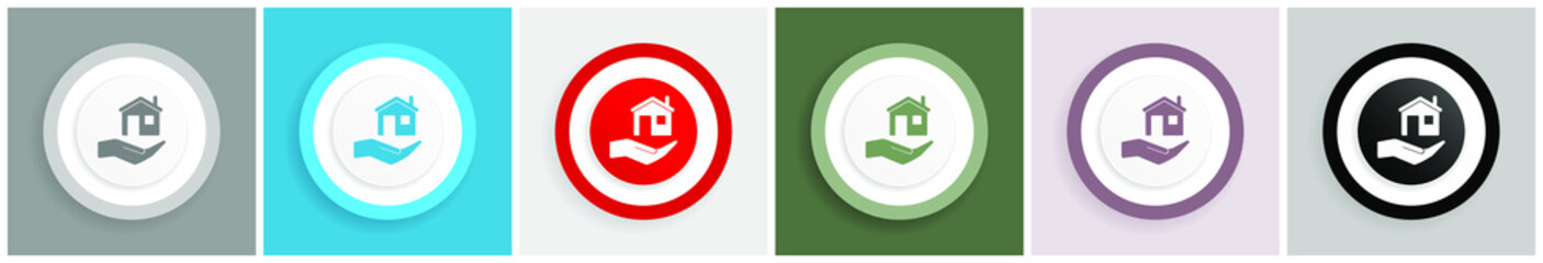Aufkleber - House care icon set, colorful flat design vector illustrations in 6 options for web design and mobile applications