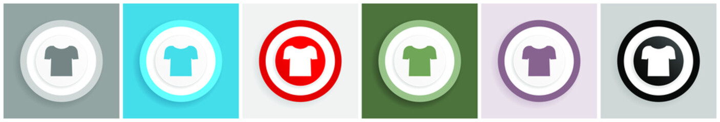 Leinwandbilder - Shirt icon set, colorful flat design vector illustrations in 6 options for web design and mobile applications