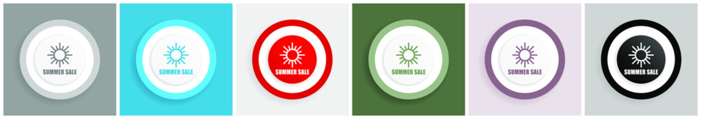 Leinwandbilder - Summer sale icon set, colorful flat design vector illustrations in 6 options for web design and mobile applications