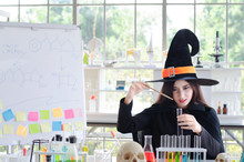 Halloween Witch In Alchemy Make A Poison In Lab