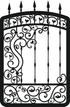 Cast Iron Gate On Isolated Background. Swirl Fence Wrought. Decor Template. Vector Gothic Door.