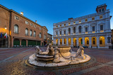 Fototapeta  - Beautiful architecture of the Piazza Vecchia in Bergamo at dawn, Italy