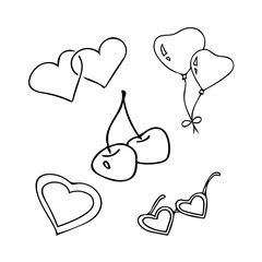 collection of paired hearts. Hand drawn doodle style hearts set. Vector graphic