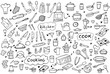 © Lida - Set of doodle kitchen tools on white background. Doodle kitchen equipments. Vector illustration. Can be used for wallpaper, pattern fills, textile, web page background, surface textures.