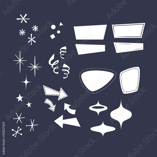 Cuadros en Lienzo Geometric shapes in the style of the 50s: arrows, rhombuses, lines, clouds, stars, snowflakes, triangles