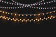 Christmas golden lights isolated on dark background. Christmas luminous garland. Vector illustration