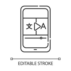 Poster - Video translation linear icon. Online dictionary app. Translation services. Visual media interpretation. Thin line illustration. Contour symbol. Vector isolated outline drawing. Editable stroke