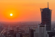 Nowoczesne wieżowce w Warszawie podczas zachodu słońca, Polska