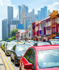 Wall Mural - Car traffic street Singapore cityscape