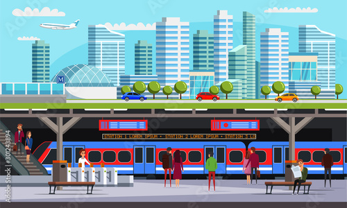 Plakat Metro  miasto-z-ilustracji-wektorowych-plaski-stacji-metra
