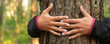 © plysuikvv - Woman hugging a big tree in a park.