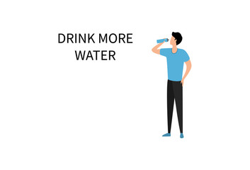 Drink more water. Fitness and healthy man drinks from a sports bottle after a workout. World Water Day. Web banner illustration. Flat vector illustration isolated on white background.