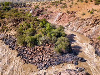 Wall Mural - aerial landscape Epupa Falls, Kunene River in Northern Namibia and Southern Angola border. Beautiful landscape, Africa wilderness