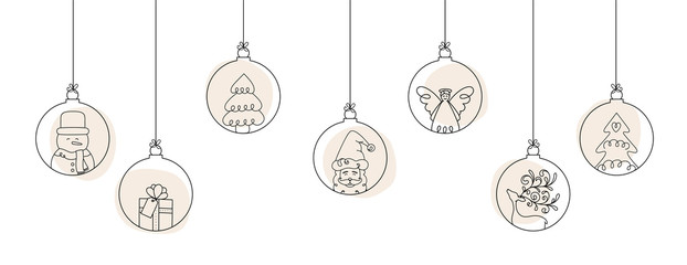 hand drawn christmas ball illustration with santa claus and friends. doodles and sketches vector des