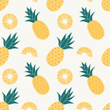Fototapeta Dinusie - Pineapple seamless pattern, tropical ripe fruit. Summer print for textile, wrapping, fabric, wallpaper.