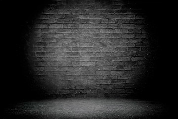 Abstract black brick with vignette background. Studio backdrop - well use as back drop background, black board, black studio background, black gradient frame