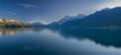 long exposure panorama of lake annecy in the morning
