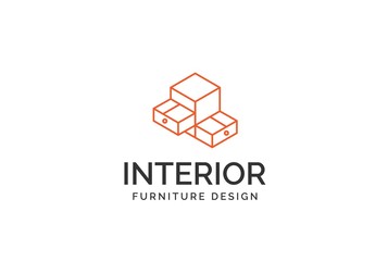 Wall Mural - simple minimalist orange cabinet furniture interior logo design flat vector graphics