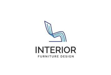 Wall Mural - simple minimalist blue chair furniture interior logo design with flat vector graphics