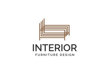 Wall Mural - simple minimalist bed line art furniture interior logo design with flat vector graphics