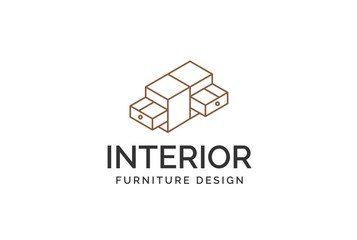 Wall Mural - Simple minimalist brown cabinet furniture interior logo design flat vector graphics