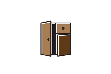 Wall Mural - brown cabinet furniture interior logo design with flat vector graphics