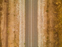High Angle Shot Of The Railway In The Middle Of The Desert, Nairobi, Kenya