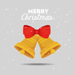 merry christmas poster with bells and bow ribbon design