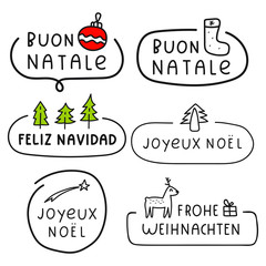 Wall Mural - set of badges - buon natale, feliz navidad, joyeux noël, frohe weihnachten it's merry christmas in g