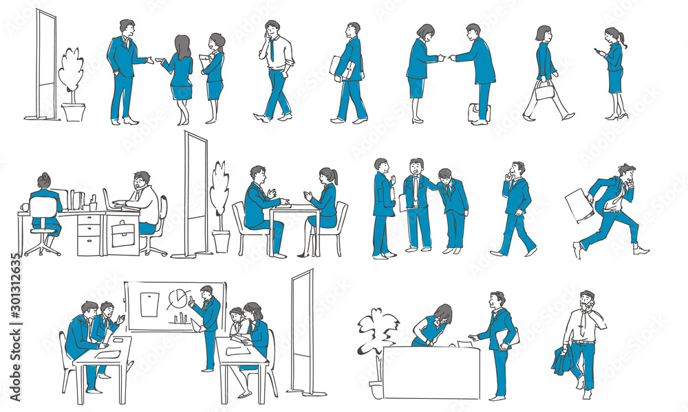 働く人の集合イラスト 手描き ビジネス Adobe Stock でこのストックベクターを購入して 類似のベクターをさらに検索 Adobe Stock