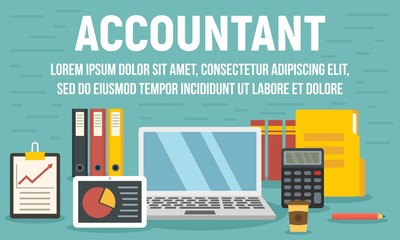 Accountant concept banner. Flat illustration of accountant vector concept banner for web design