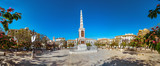 Panorama of the memorial obelisk dedicated to General Torrijos in Plaza de la Merced, popular square in the historic centre.