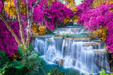 Fototapeta Natura - Amazing in nature, beautiful waterfall at colorful autumn forest in fall season	