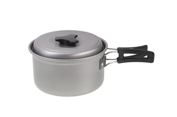 Camping pot with cover isolated on white with clipping path