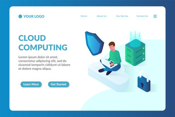 Wall Mural - cloud computing isometric website landing page template
