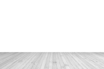 Wall Mural - Wood floor in grey with empty white wall background texture