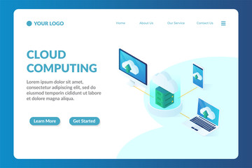 Wall Mural - cloud computing isometric website landing page template