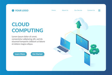 Wall Mural - cloud computing isometric website landing page template