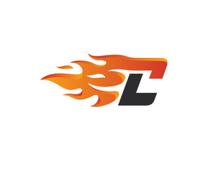 initial C flame letter logo design vector, fire logo lettering design concept