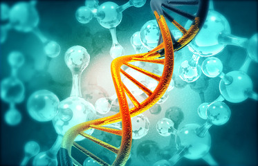 Abstract DNA molecules structure, science  background. 3d illustration .