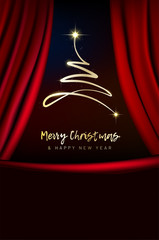 Wall Mural - christmas background with abstract shiny tree and red curtain