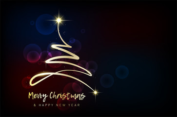 Wall Mural - christmas card with abstract shiny tree and copy space