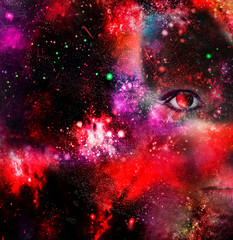 woman's face in the red universe