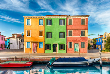 Sticker - Colorful houses along the canal, island of Burano, Venice, Italy