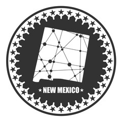 Wall Mural - Image relative to USA travel. New Mexico state map textured by lines and dots pattern. Stamp in the shape of a circle