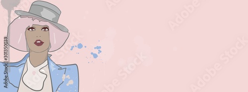 Brown skin fashion girl with hat, banner